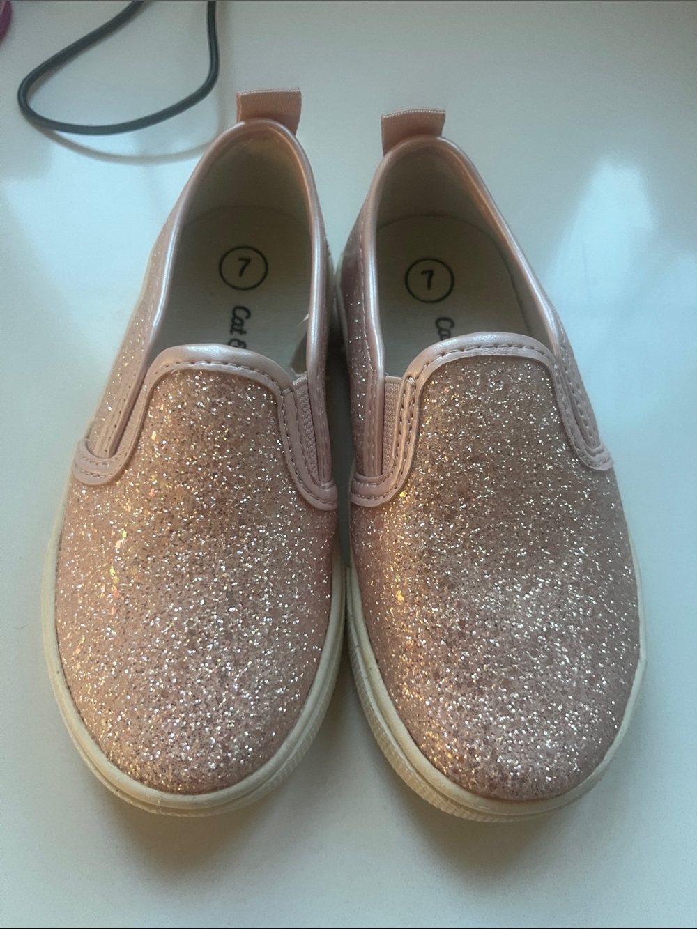 Cat & Jack Rose Gold Glitter Slip-On Sneakers